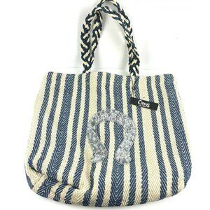 Circus Sam Edelman Cooper Tote Bag Blue Anchor Cotton Strip Horseshoe Purse New